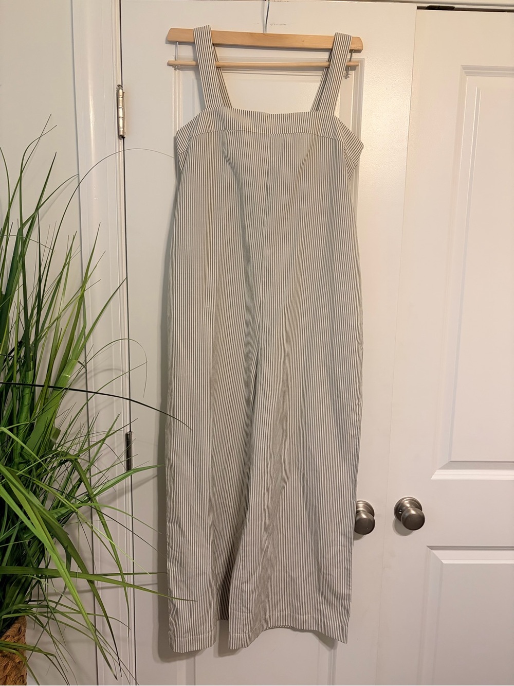 Uniqlo Cream and White Pinstripe Wide-Leg Jumpsuit